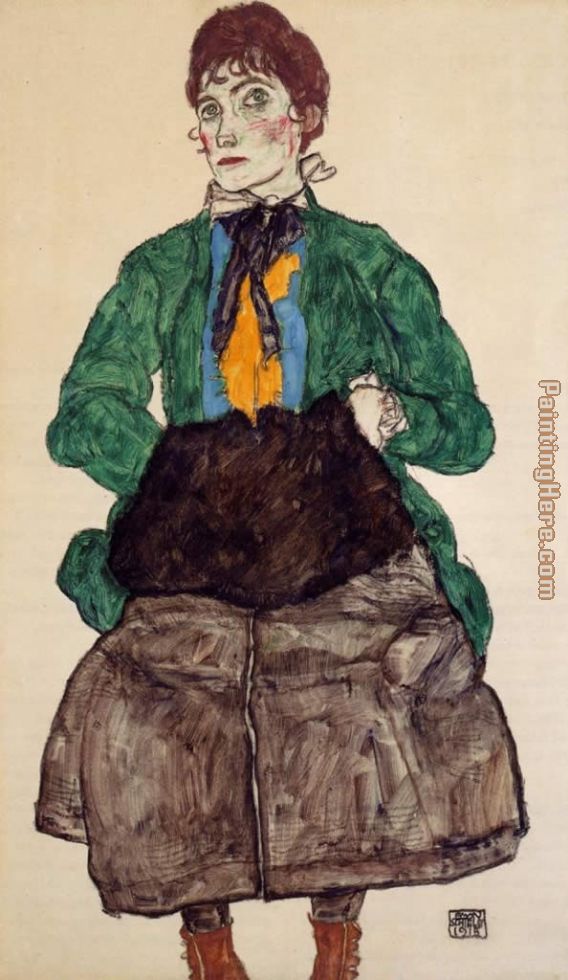 Woman in a Green Blouse and Muff painting - Egon Schiele Woman in a Green Blouse and Muff art painting